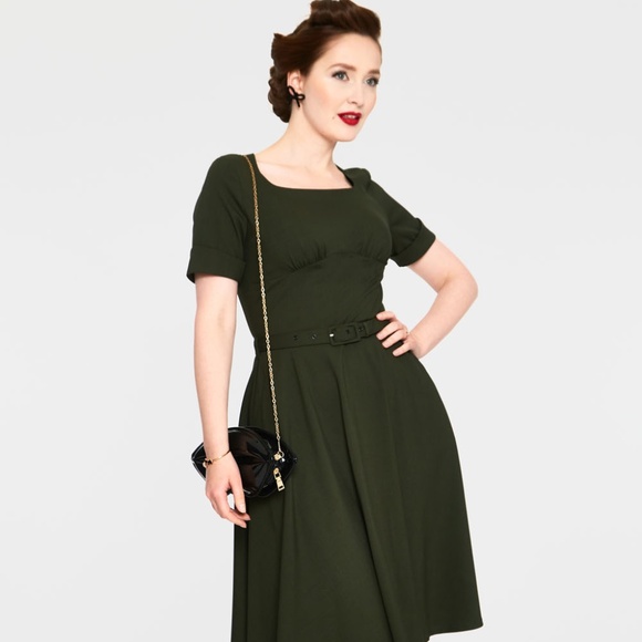 40s Green Square Neck Dress - Picture 1 of 4